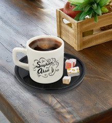 Kişiye Özel Siyah Sunum Tabaklı İsimli Türk Kahvesi Fincanı Model 6