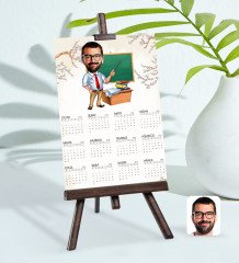 BK Gift Kişiye Özel 15x21 cm Fotoğraf Kartlı Erkek Öğretmen Karikatürlü Şövaleli 2023 Takvim-1