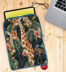 BK Gift Zürafa ve Kanguru Tasarımlı Taşınabilir Koruyucu Tablet Kılıfı & Organizer Çanta - Mavi-1