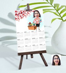 BK Gift Kişiye Özel 15x21 cm Fotoğraf Kartlı Kadın Öğretmen Karikatürlü Şövaleli 2023 Takvim-5