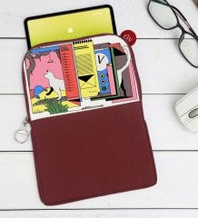 BK Gift Modern Soyut Tasarımlı Taşınabilir Koruyucu Tablet Kılıfı & Organizer Çanta - Bordo-4