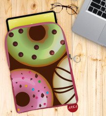 BK Gift Donut Tasarımlı Taşınabilir Koruyucu Tablet Kılıfı & Organizer Çanta - Pembe-1