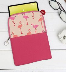 BK Gift Flamingolar Tasarımlı Taşınabilir Koruyucu Tablet Kılıfı & Organizer Çanta - Pembe-1