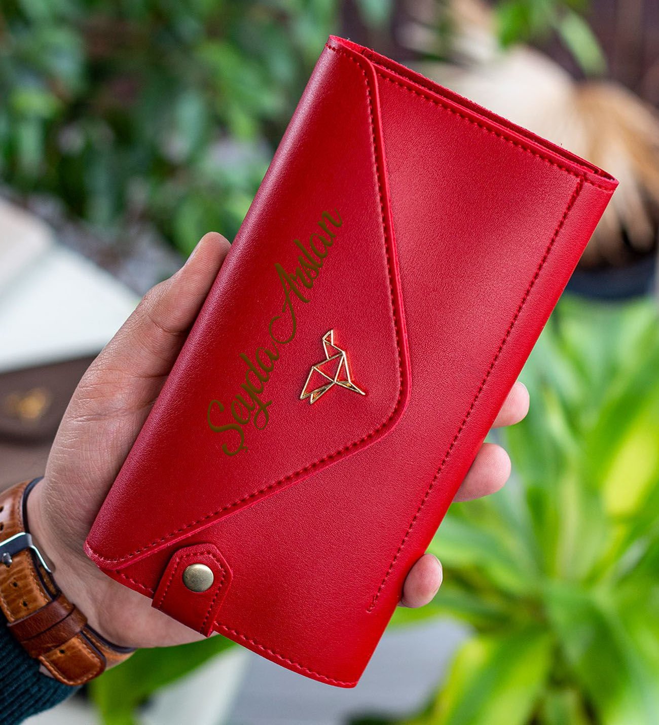 BK Gift Kişiye Özel İsimli Telefon ve Bozuk Para Bölmeli Zarf Model Kırmızı Kadın Cüzdanı, Sevgiliye Hediye, Anneye Hediye
