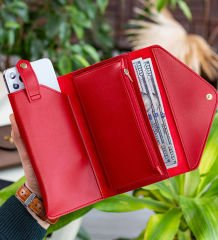 BK Gift Kişiye Özel İsimli Telefon ve Bozuk Para Bölmeli Zarf Model Kırmızı Kadın Cüzdanı, Sevgiliye Hediye, Anneye Hediye