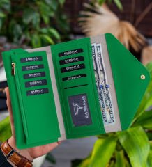 BK Gift Kişiye Özel İsimli Telefon ve Bozuk Para Bölmeli Zarf Model Yeşil Kadın Cüzdanı, Sevgiliye Hediye, Anneye Hediye