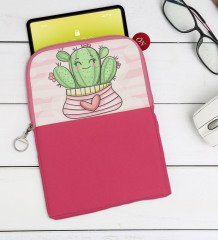 BK Gift Kaktüs Tasarımlı Taşınabilir Koruyucu Tablet Kılıfı & Organizer Çanta - Pembe-1