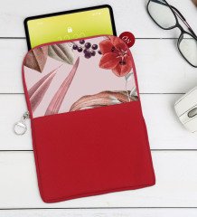 BK Gift Çiçekler Tasarımlı Taşınabilir Koruyucu Tablet Kılıfı & Organizer Çanta - Kırmızı-1