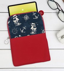 BK Gift Denizci Tasarımlı Taşınabilir Koruyucu Tablet Kılıfı & Organizer Çanta - Kırmızı-2