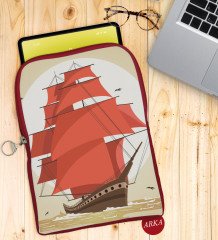 BK Gift Gemi Tasarımlı Taşınabilir Koruyucu Tablet Kılıfı & Organizer Çanta - Kırmızı-1