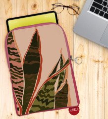 BK Gift Yapraklar Tasarımlı Taşınabilir Koruyucu Tablet Kılıfı & Organizer Çanta - Pembe-1