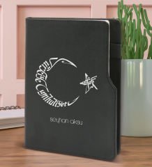 BK Gift Kişiye Özel Kaligrafi Atatürk Tasarımlı Siyah Termo Deri Not Defteri 15x21cm-1
