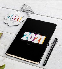 Kişiye Özel 2023 Mutlu Yıllar Siyah Defter Kalem ve Anahtarlık Hediye Seti-5