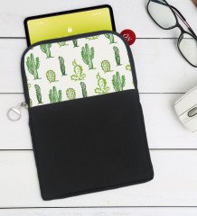 BK Gift Kaktüs Tasarımlı Taşınabilir Koruyucu Tablet Kılıfı & Organizer Çanta - Siyah-3