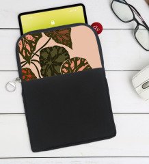 BK Gift Yapraklar Tasarımlı Taşınabilir Koruyucu Tablet Kılıfı & Organizer Çanta - Siyah-1