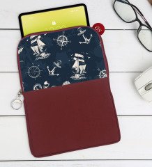 BK Gift Denizci Tasarımlı Taşınabilir Koruyucu Tablet Kılıfı & Organizer Çanta - Bordo-2