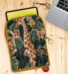 BK Gift Zürafa ve Kanguru Tasarımlı Taşınabilir Koruyucu Tablet Kılıfı & Organizer Çanta - Sarı-1