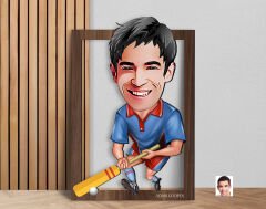 BK Gift Kişiye Özel Erkek Cricket Karikatürlü 3D Ahşap Tablo-1, Sevgiliye Hediye, Arkadaşa Hediye, Doğum Günü Hediyesi