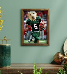 Evcil Dostlara Özel Amerikan Futbolcusu Tasarımlı Portre Doğal Masif Ahşap Çerçeveli Tablo 45x65cm-2