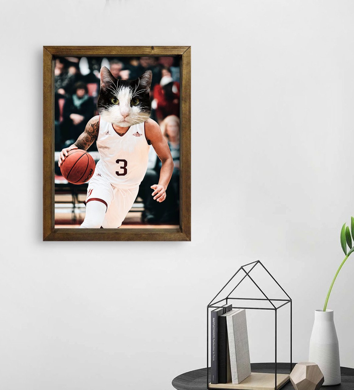 Evcil Dostlara Özel Basketbol Oyuncusu Tasarımlı Portre Doğal Masif Ahşap Çerçeveli Tablo 45x65cm-2