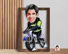 BK Gift Kişiye Özel Erkek Motorcu Karikatürlü 3D Ahşap Tablo-1, Sevgiliye Hediye, Arkadaşa Hediye, Doğum Günü Hediyesi