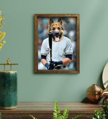 Evcil Dostlara Özel Beyzbol Oyuncusu Tasarımlı Portre Doğal Masif Ahşap Çerçeveli Tablo 45x65cm-4