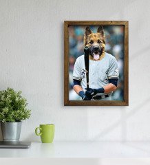 Evcil Dostlara Özel Beyzbol Oyuncusu Tasarımlı Portre Doğal Masif Ahşap Çerçeveli Tablo 45x65cm-4