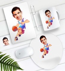 Kişiye Özel Bay Basketbolcu Karikatürlü Defter Kalem Kupa Mouse Pad Seti-2
