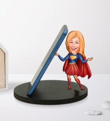 Kişiye Özel Karikatürlü Süper Kahraman Ahşap Biblo Telefon Standı-3