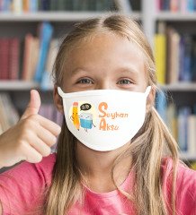 Çocuklara Özel İsimli Sınıflı 10 Adet Yıkanabilir Beyaz Okul Maskesi-4
