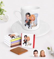 Kişiye Özel Sevgililer Karikatürlü Türk Kahvesi Fincanı ve Madlen Çikolata Seti-15