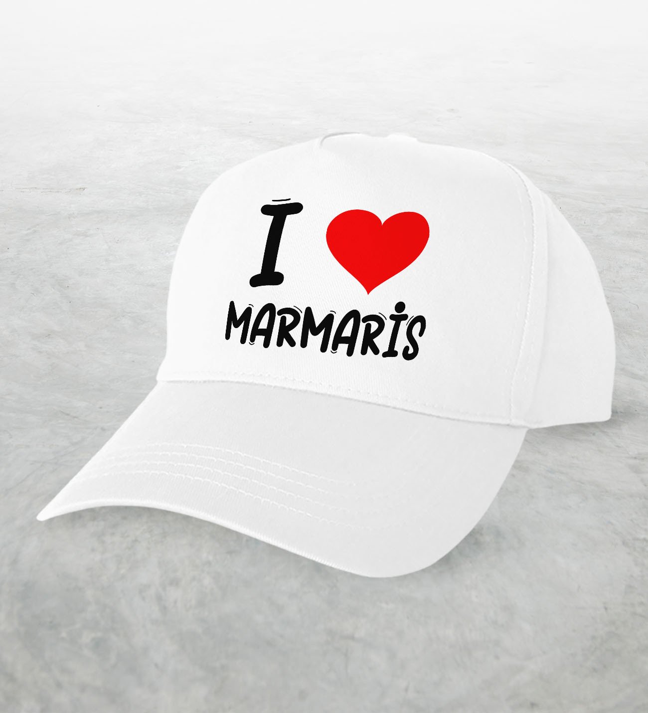 BK Gift I Love Marmaris Tasarımlı Beyaz Şapka - Model 1