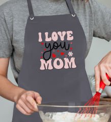BK Gift Profesyonel Anneler Günü Tasarımlı Antrasit Mutfak Önlüğü, Aşçı Önlüğü, Şef Önlüğü, Ev Hediyesi, Anneye Hediye-5