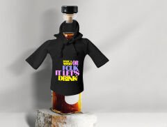 BK Gift Fcuk Tasarımlı Mini Siyah İçki Şişesi Tişörtü , Viski, Şarap, Votka, Rakı Şişesi Tişörtü-3