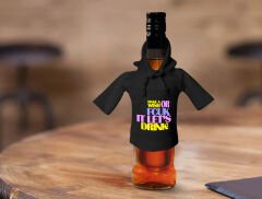 BK Gift Fcuk Tasarımlı Mini Siyah İçki Şişesi Tişörtü , Viski, Şarap, Votka, Rakı Şişesi Tişörtü-3