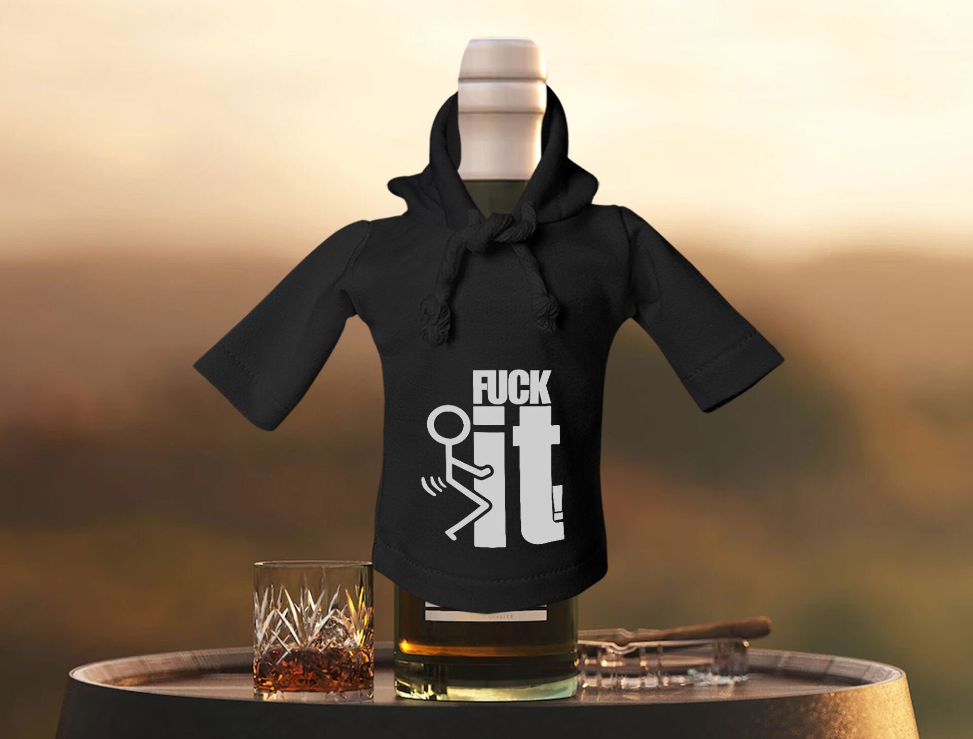 BK Gift Fcuk Tasarımlı Mini Siyah İçki Şişesi Tişörtü , Viski, Şarap, Votka, Rakı Şişesi Tişörtü-4