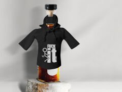 BK Gift Fcuk Tasarımlı Mini Siyah İçki Şişesi Tişörtü , Viski, Şarap, Votka, Rakı Şişesi Tişörtü-4