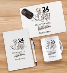 BK Gift Kişiye Özel İsimli Öğretmenler Günü Tasarımlı Defter, Tükenmez Kalem, Kupa ve Mousepad Hediye Seti - 2, Öğretmene Hediye, Öğretmenler Günü