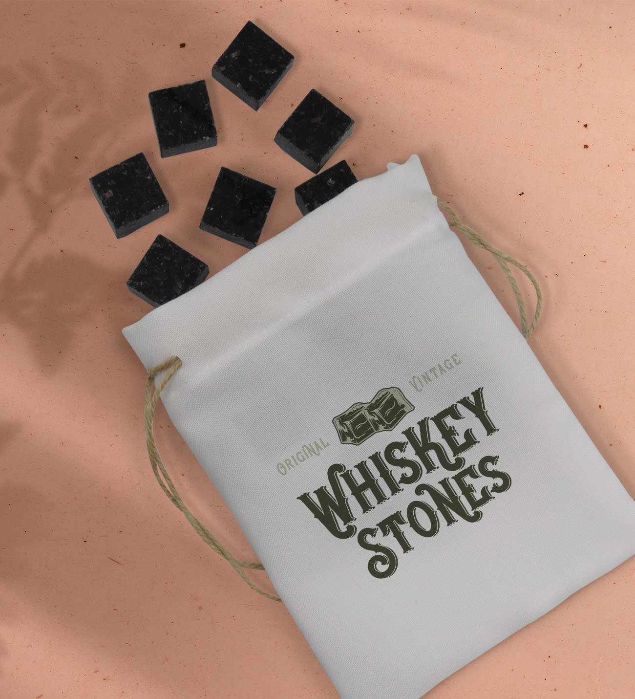 BK Gift Whiskey Stones Tasarımlı Özel Kesesinde 12’li Doğal Granit Viski Soğutma Taşı Seti - Model 2