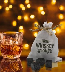 BK Gift Whiskey Stones Tasarımlı Özel Kesesinde 12’li Doğal Granit Viski Soğutma Taşı Seti - Model 2