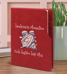 BK Gift Ruh Halim Bir Ölü Tasarımlı Kırmızı Termo Deri Not Defteri 15x21cm-1