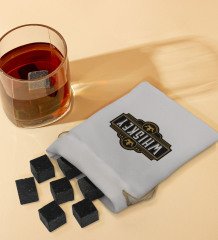 BK Gift Whiskey Tasarımlı Özel Kesesinde 12’li Doğal Granit Viski Soğutma Taşı Seti - Model 4