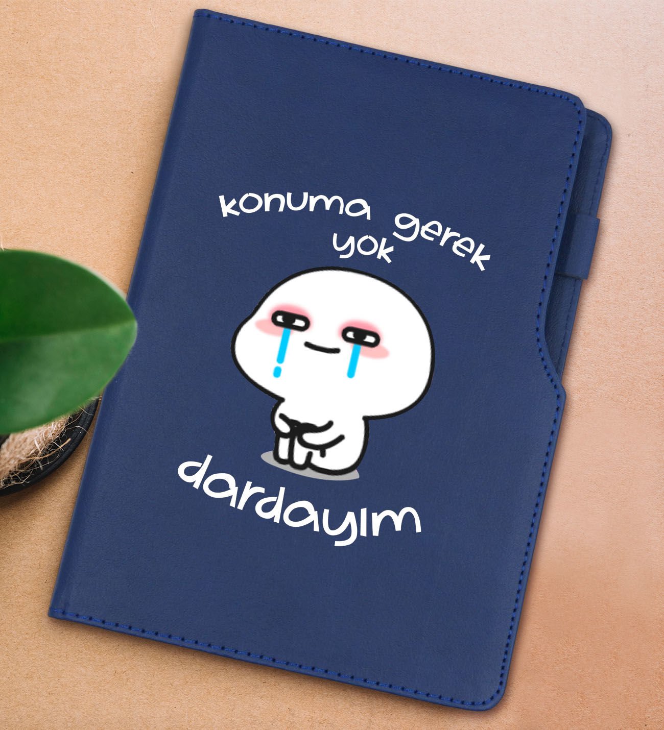 BK Gift Dardayım Tasarımlı Lacivert Termo Deri Not Defteri 15x21cm-1