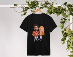 BK Gift Kişiye Özel Sevgililer Karikatürlü İkili Siyah T-shirt Seti, Sevgililer Hediye, Çift Hediyesi, Yıl Dönümü Hediyesi, Kişiye Özel Tişört-1