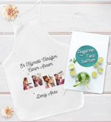 BK Gift Kişiye Özel Fotoğraflı ve Mesajlı Anne Tasarımlı Mutfak Önlüğü ve Yemek Tarif Defteri Hediye Seti, Anneye Hediye, Anneler Günü Hediyeleri