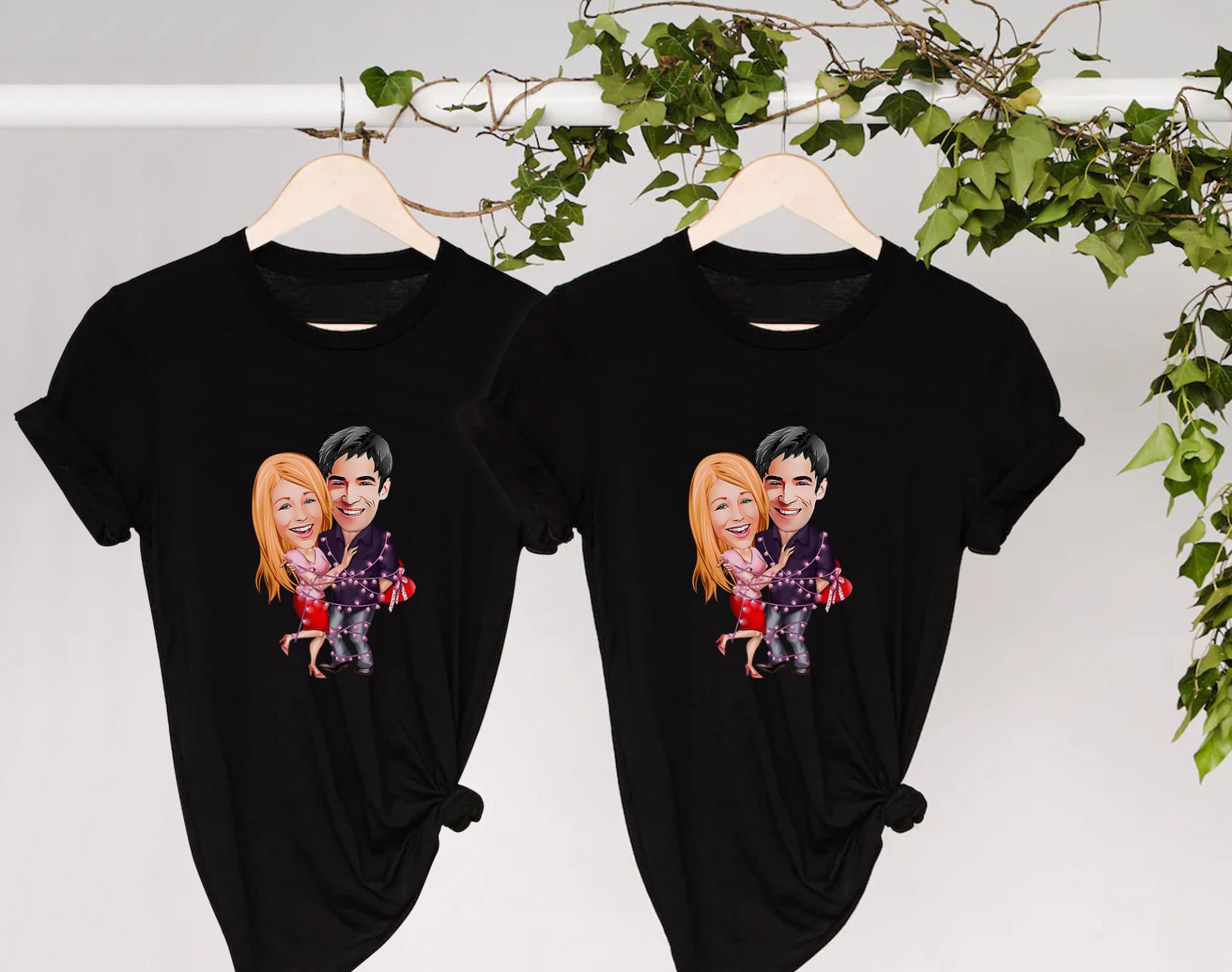 BK Gift Kişiye Özel Sevgililer Karikatürlü İkili Siyah T-shirt Seti, Sevgililer Hediye, Çift Hediyesi, Yıl Dönümü Hediyesi, Kişiye Özel Tişört-7
