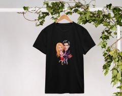 BK Gift Kişiye Özel Sevgililer Karikatürlü İkili Siyah T-shirt Seti, Sevgililer Hediye, Çift Hediyesi, Yıl Dönümü Hediyesi, Kişiye Özel Tişört-7