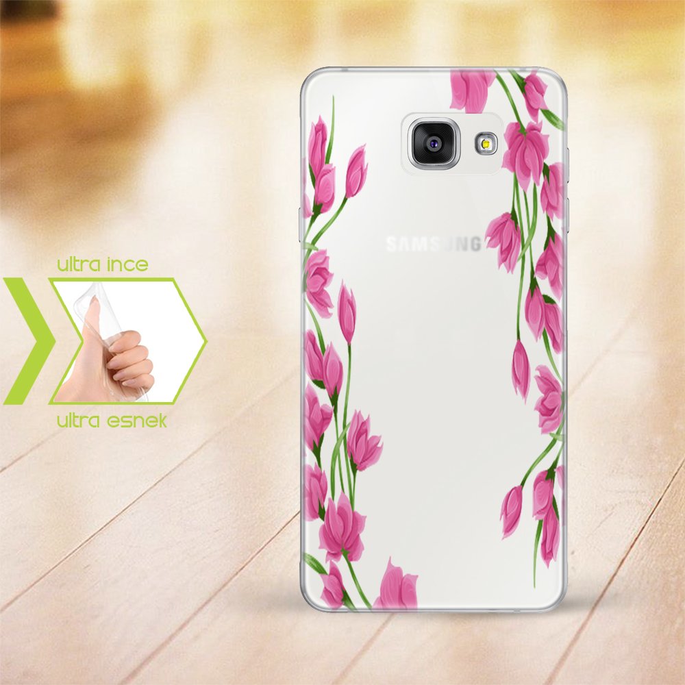 Kişiye Özel Samsung Galaxy A3 - A5 - A7 2016 İnce Şeffaf Silikon Telefon Kapağı (Çiçek Temalı-5)