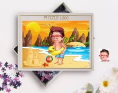 BK Gift Kişiye Özel Tatilci Çocuk Tasarımlı 1000 Parça Profesyonel Puzzle-1, 1000 Puzzle, Arkadaşa Hediye