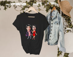 BK Gift Kişiye Özel Sevgililer Karikatürlü İkili Siyah T-shirt Seti, Sevgililer Hediye, Çift Hediyesi, Yıl Dönümü Hediyesi, Kişiye Özel Tişört-9